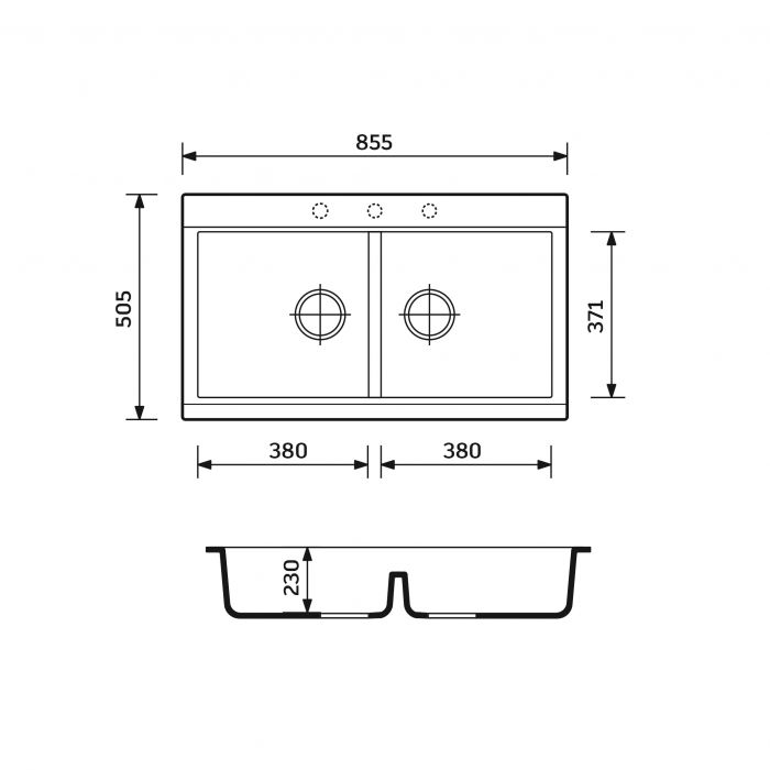 Набір кухонний Adamant Similar, штучний камінь, прямокут., без крила, 885x505x230мм, чаша - 2, врізна, чорний + змішувач + дозатор + ополіскувач склянок + коландер