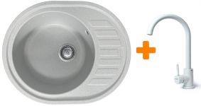 Набір кухонний Adamant Ovum, штучний камінь, овальна, з крилом, 615х495х200мм, чаша - 1, врізна, Old stone + змішувач