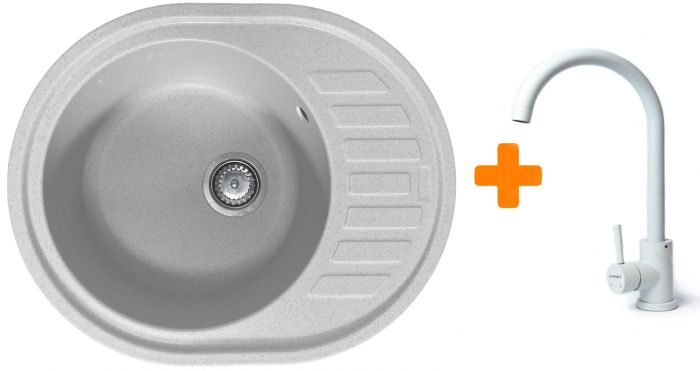 Набір кухонний Adamant Ovum, штучний камінь, овальна, з крилом, 615х495х200мм, чаша - 1, врізна, Old stone + змішувач