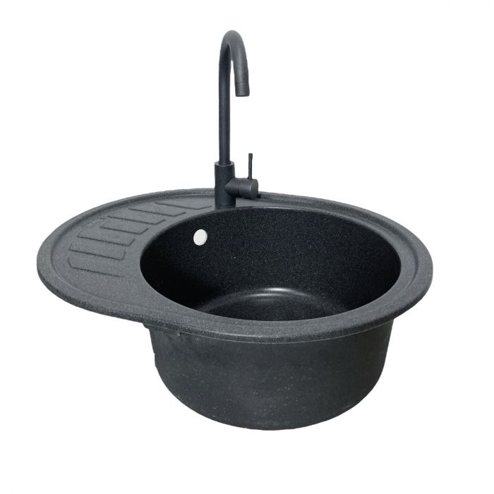 Набір кухонний Adamant Ovum, штучний камінь, овальна, з крилом, 615х495х200мм, чаша - 1, врізна, графіт + змішувач та дозатор