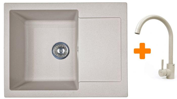 Набір кухонний Adamant Minimal, штучний камінь, прямокут., з крилом, 615х495х200мм, чаша - 1, врізна, Avena + змішувач