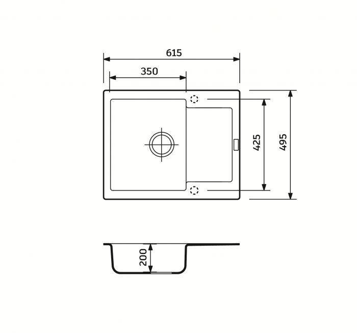 Набір кухонний Adamant Minimal, штучний камінь, прямокут., з крилом, 615х495х200мм, чаша - 1, врізна, сірий + змішувач