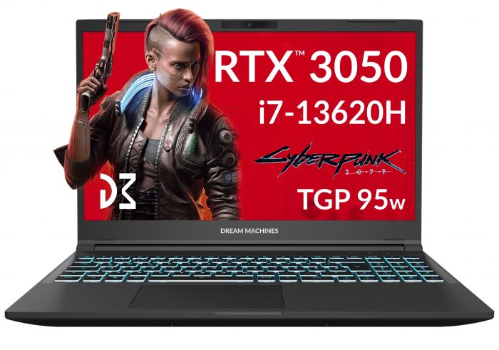 Ноутбук Dream Machines RG3050-15 15.6FHD IPS, Intel i7-13620H, 32GB, F1TB, NVD3050-4, DOS, чорний