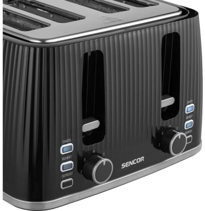 Тостер Sencor 1860Вт, підігрів, розморожування, 4 слоти, пластик, чорний