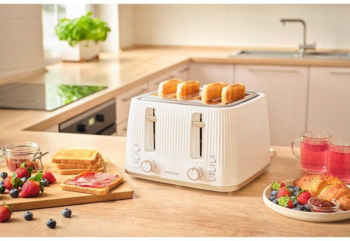 Тостер Sencor 1860Вт, підігрів, розморожування, 4 слоти, пластик, білий