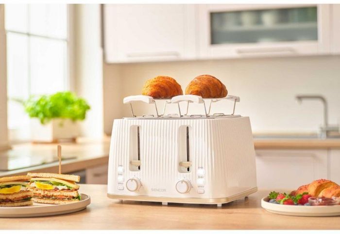 Тостер Sencor 1860Вт, підігрів, розморожування, 4 слоти, пластик, білий