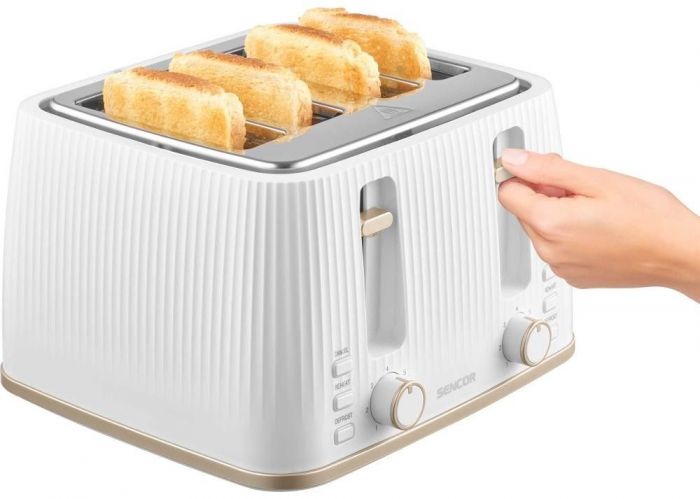 Тостер Sencor 1860Вт, підігрів, розморожування, 4 слоти, пластик, білий