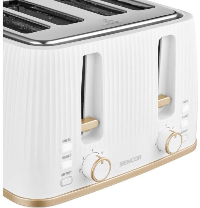 Тостер Sencor 1860Вт, підігрів, розморожування, 4 слоти, пластик, білий