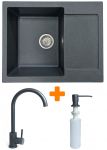 Набір кухонний Adamant Minimal, штучний камінь, прямокут., з крилом, 615х495х200мм, чаша - 1, врізна, графіт + змішувач та дозатор