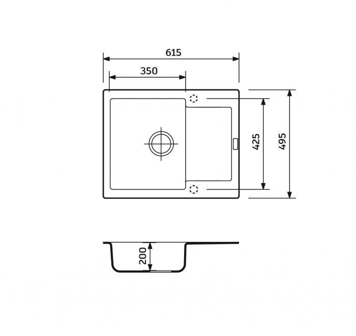 Набір кухонний Adamant Minimal, штучний камінь, прямокут., з крилом, 615х495х200мм, чаша - 1, врізна, сірий + змішувач та дозатор