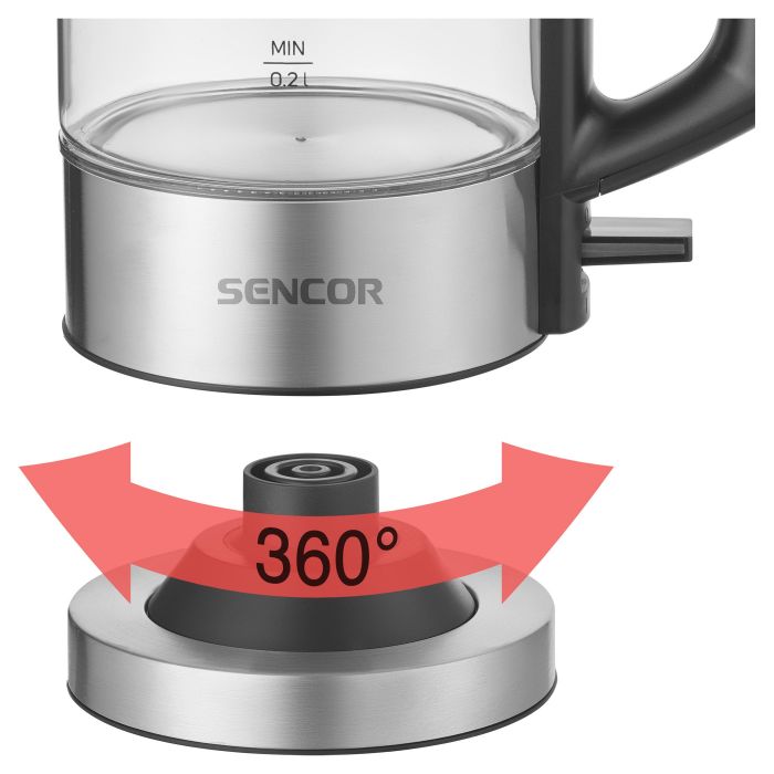 Електрочайник Sencor 0.5л, Strix, пластик, в комплекті 2 склянки + 2 ложки, скло, нерж. сталь