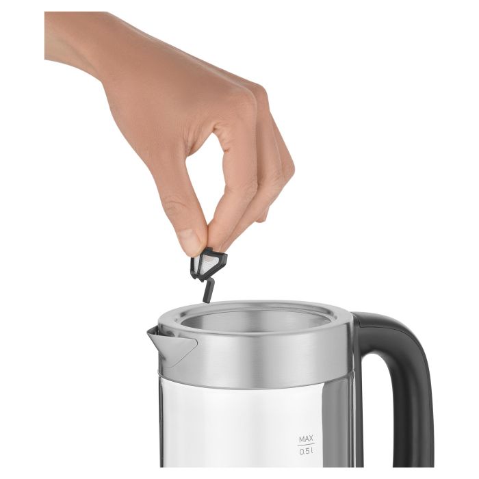 Електрочайник Sencor 0.5л, Strix, пластик, в комплекті 2 склянки + 2 ложки, скло, нерж. сталь