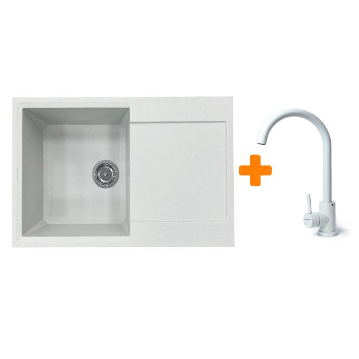 Набір кухонний Adamant Horizon, штучний камінь, прямокут., з крилом, 780х495х230мм, чаша - 1, врізна, Old stone + змішувач