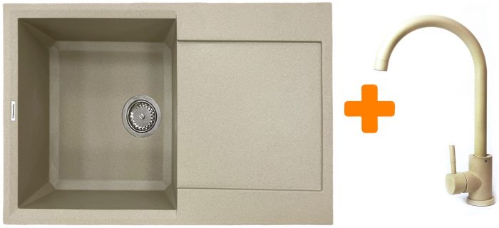 Набір кухонний Adamant Horizon, штучний камінь, прямокут., з крилом, 780х495х230мм, чаша - 1, врізна, Сахара + змішувач