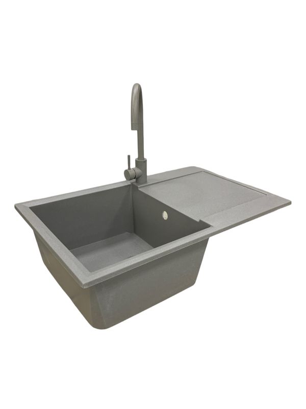 Набір кухонний Adamant Horizon, штучний камінь, прямокут., з крилом, 780х495х230мм, чаша - 1, врізна, сірий + змішувач