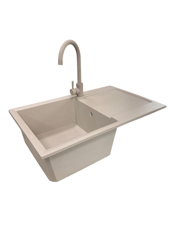 Набір кухонний Adamant Horizon, штучний камінь, прямокут., з крилом, 780х495х230мм, чаша - 1, врізна, Avena + змішувач та дозатор