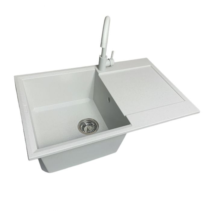 Набір кухонний Adamant Horizon, штучний камінь, прямокут., з крилом, 780х495х230мм, чаша - 1, врізна, Old stone + змішувач + дозатор + ополіскувач склянок + коландер