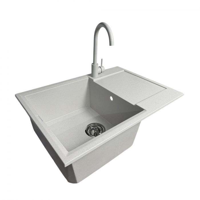 Набір кухонний Adamant Horizon Medium, штучний камінь, прямокут., з крилом, 700х500х230мм, чаша - 1, врізна, Old stone + змішувач