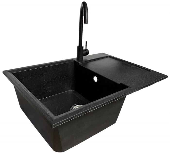 Набір кухонний Adamant Horizon Medium, штучний камінь, прямокут., з крилом, 700х500х230мм, чаша - 1, врізна, чорний + змішувач