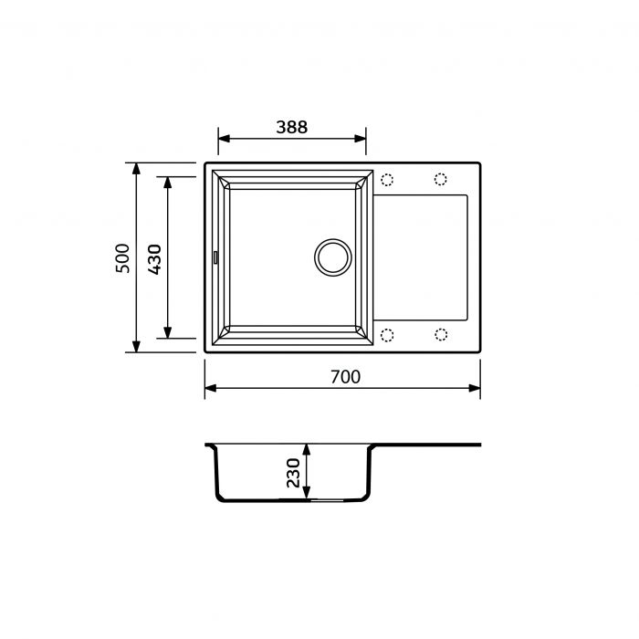 Набір кухонний Adamant Horizon Medium, штучний камінь, прямокут., з крилом, 700х500х230мм, чаша - 1, врізна, сірий + змішувач