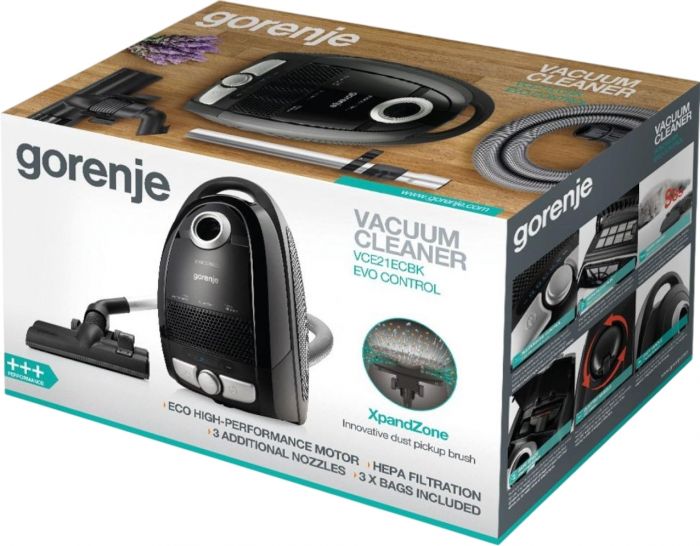 Пилосос Gorenje мішковий, 800Вт, конт пил -3л, HEPA, телескоп трубка, чорний