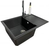 Набір кухонний Adamant Horizon Medium, штучний камінь, прямокут., з крилом, 700х500х230мм, чаша - 1, врізна, графіт + змішувач та дозатор