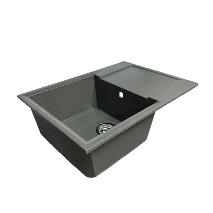 Набір кухонний Adamant Horizon Medium, штучний камінь, прямокут., з крилом, 700х500х230мм, чаша - 1, врізна, сірий + змішувач та дозатор