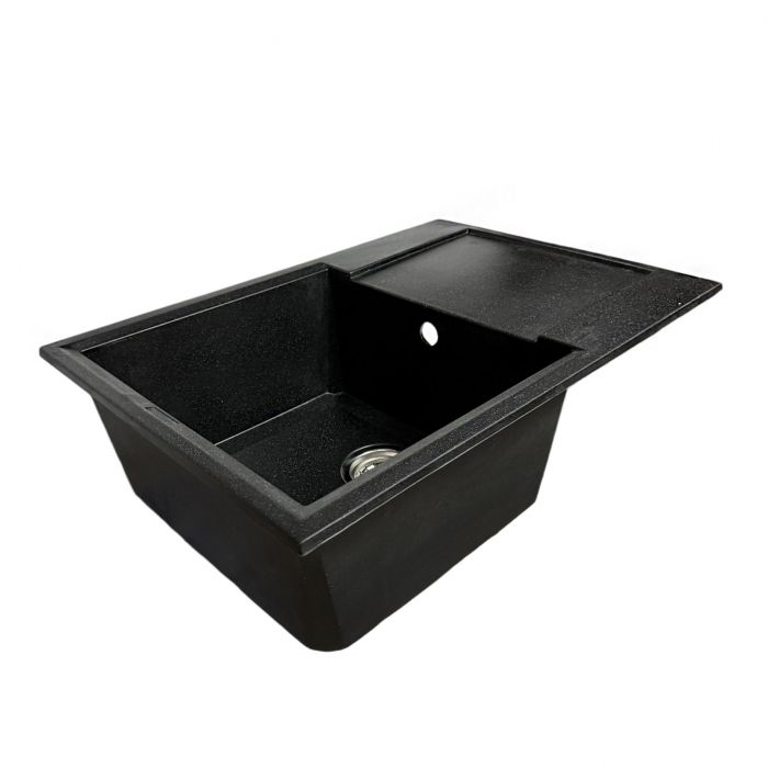 Набір кухонний Adamant Horizon Medium, штучний камінь, прямокут., з крилом, 700х500х230мм, чаша - 1, врізна, чорний + змішувач та дозатор