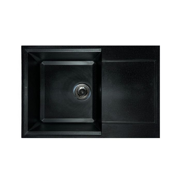 Набір кухонний Adamant Horizon Medium, штучний камінь, прямокут., з крилом, 700х500х230мм, чаша - 1, врізна, чорний + змішувач та дозатор
