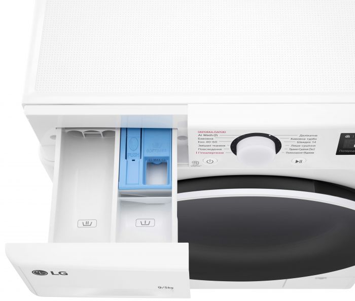Прально-сушильна машина LG фронтальна, 9(5)кг, 1200, А, 48см, дисплей, пара, інвертор, білий