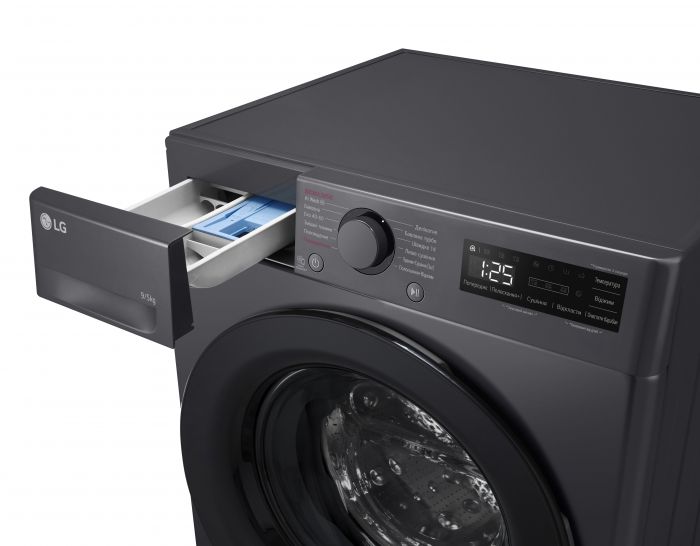 Прально-сушильна машина LG фронтальна, 9(5)кг, 1200, A, пара, 48см, дисплей, пара, інвертор, чорний
