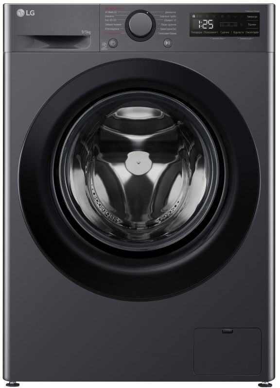Прально-сушильна машина LG фронтальна, 9(5)кг, 1200, A, пара, 48см, дисплей, пара, інвертор, чорний