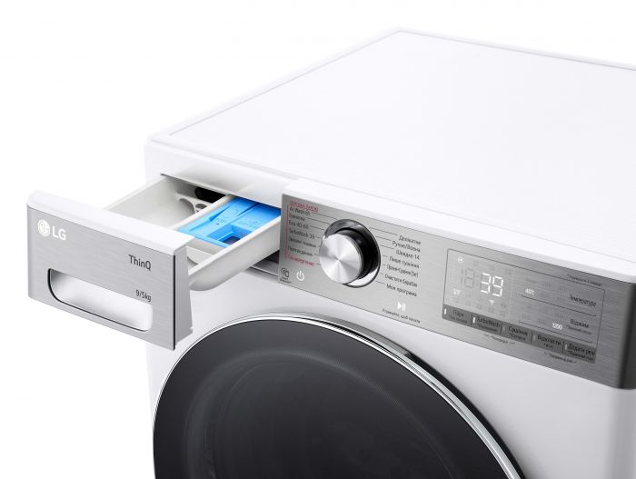 Прально-сушильна машина LG фронтальна, 9(5)кг, 1200, А, 48см, дисплей, пара, інвертор, EcoHybrid, білий