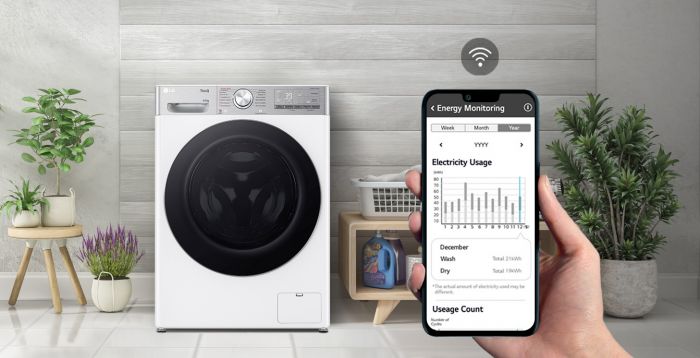 Прально-сушильна машина LG фронтальна, 9(5)кг, 1200, А, 48см, дисплей, пара, інвертор, EcoHybrid, білий