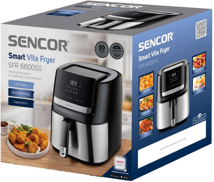 Мультипіч Sencor Vita Fryer, 1600Вт, чаша-6,5л, сенсорне керув., 10 програм, пластик, нерж. сталь-чорний