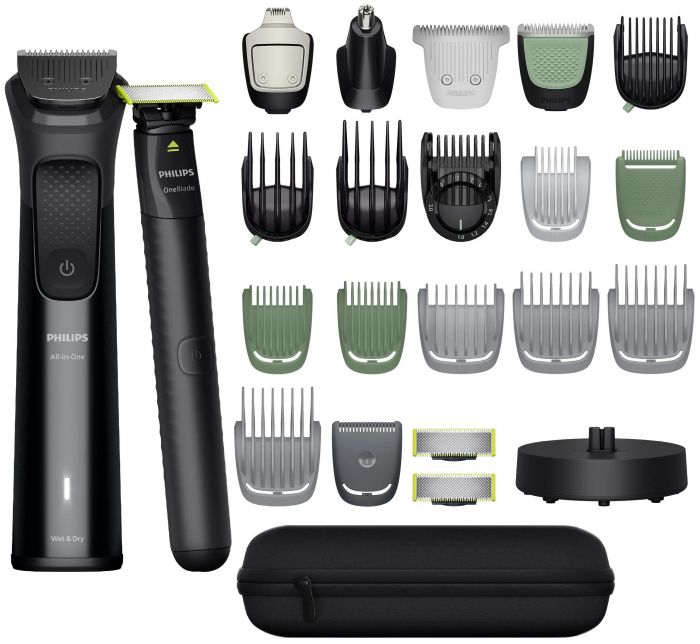 Тример Philips Series 9000, для обличчя, голови, тіла, акум., насадок-25, сталь, чорний