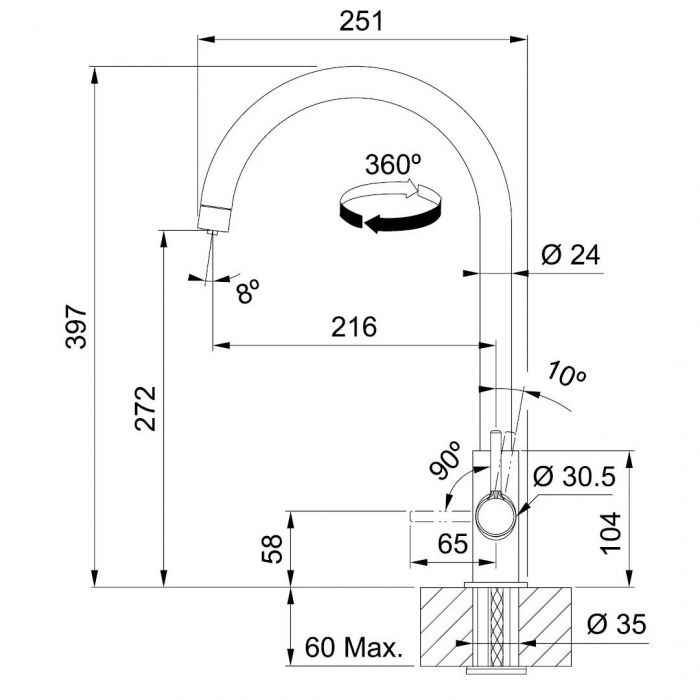 Змішувач для кухні Franke Lina J Clear Water 2.0, довж.виливу - 212 мм, поворотний, 1+1 фільтр, чорний матовий