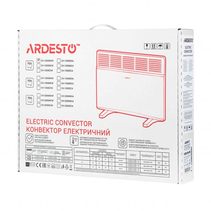 Конвектор ARDESTO CH-1000MOW 10м2, 1000Вт, мех. упр-ння, відкритий нагрів. елемент, білий