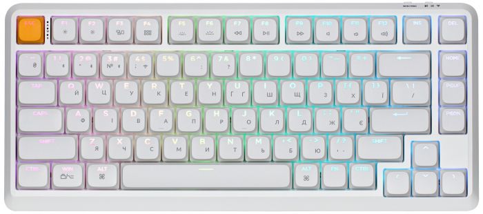 Клавіатура механічна Keychron J1 82Key, K pro Red, WL/BT/USB-A, QMK, Hot-swap, EN/UKR, RGB, білий