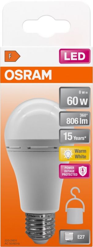 Лампа OSRAM LED E27 8Вт 806Лм 2700К A60 акумуляторна