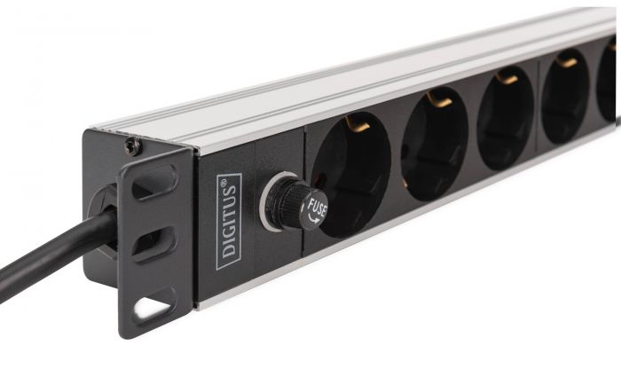 Пристрій розподілу електроживлення DIGITUS 1U, 8xSchuko, 10A, 250V, запобіжник, вилка C14