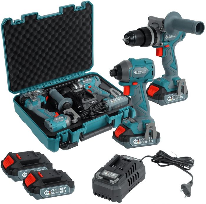 Набір із двох акумуляторних інструментів Konner&Sohnen KS IDISD 20V SET 2 20В дриль ударний, гвинтоверт, швидкий ЗП 2А акб 2х2А·год кейс 5кг