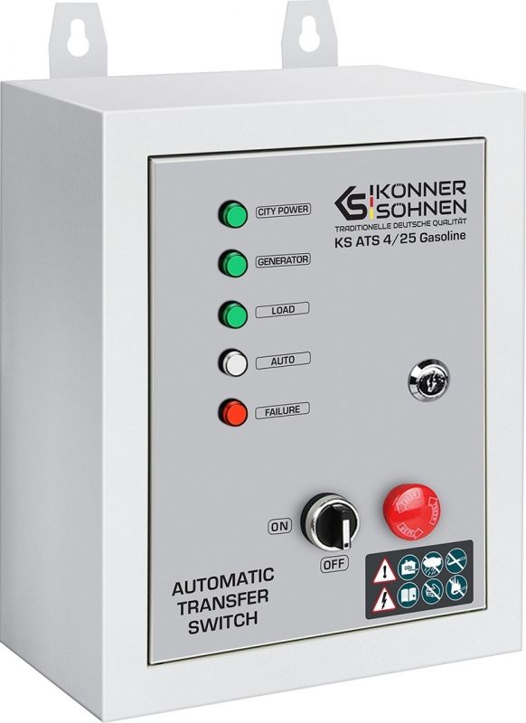 Блок автоматичного введення резерву (АВР) Konner&Sohnen KS ATS 4/25 Gasoline, 230-400В, 5.75(11.5)кВт, 25(50)А, 13кВт, 6кг