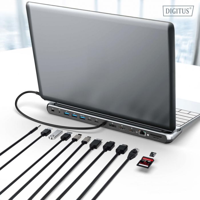 Док-станція DIGITUS USB-C > 2xHDMI/1xDP/3xUSB-A/USB-C/RJ54/PD/Audio