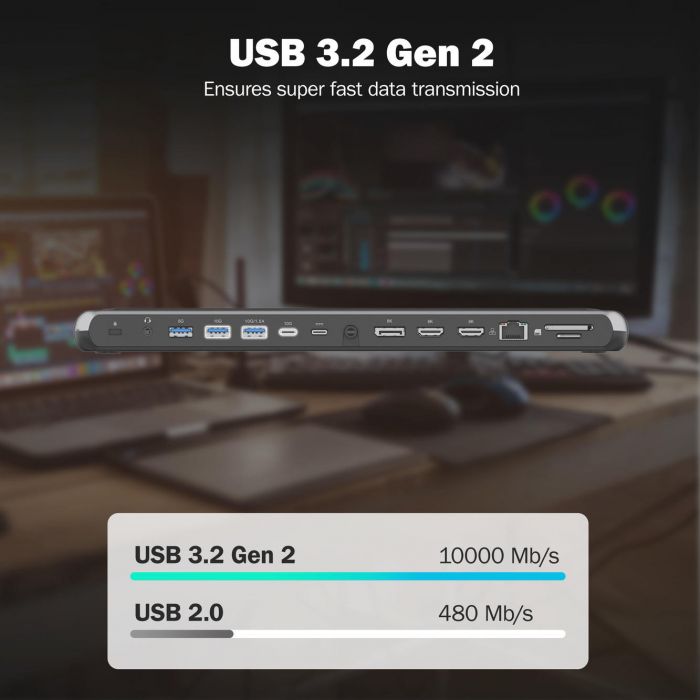 Док-станція DIGITUS USB-C > 2xHDMI/1xDP/3xUSB-A/USB-C/RJ54/PD/Audio