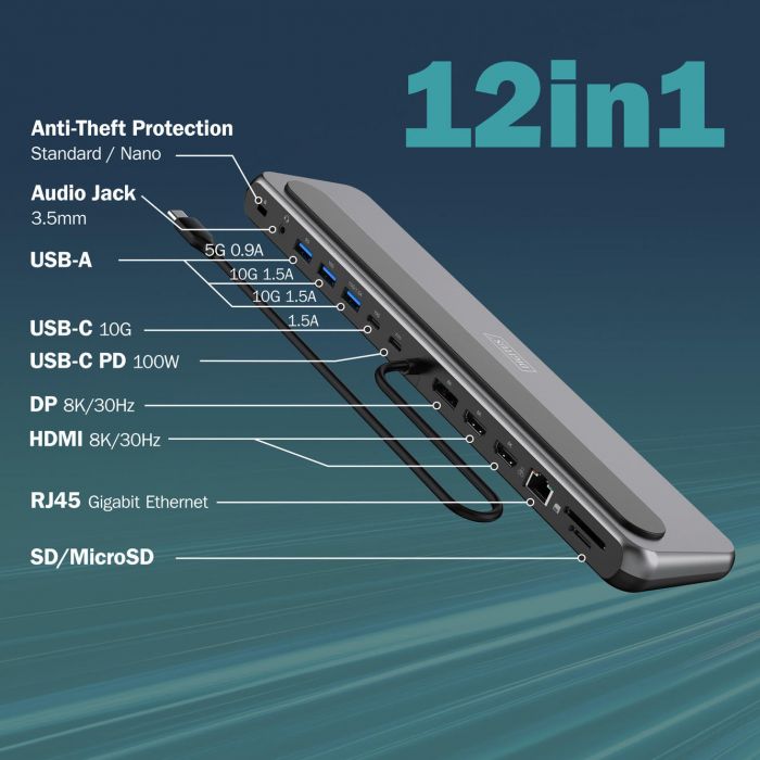 Док-станція DIGITUS USB-C > 2xHDMI/1xDP/3xUSB-A/USB-C/RJ54/PD/Audio