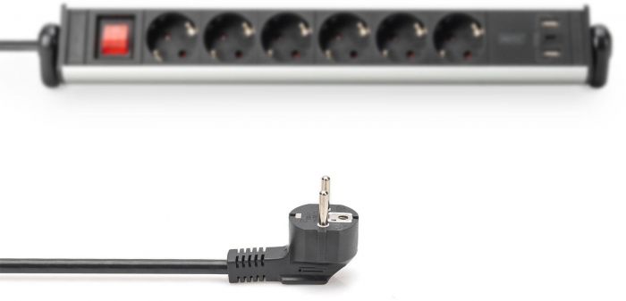 Блок розеток DIGITUS Office, 6xSchuko 16A, 3xUSB 2A, вимикач, 1.5м, вилка Schuko