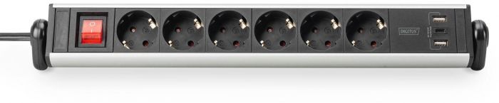 Блок розеток DIGITUS Office, 6xSchuko 16A, 3xUSB 2A, вимикач, 1.5м, вилка Schuko