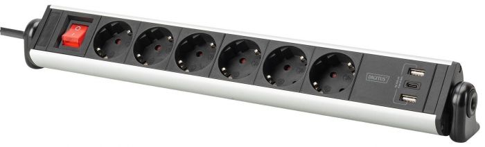 Блок розеток DIGITUS Office, 6xSchuko 16A, 3xUSB 2A, вимикач, 1.5м, вилка Schuko