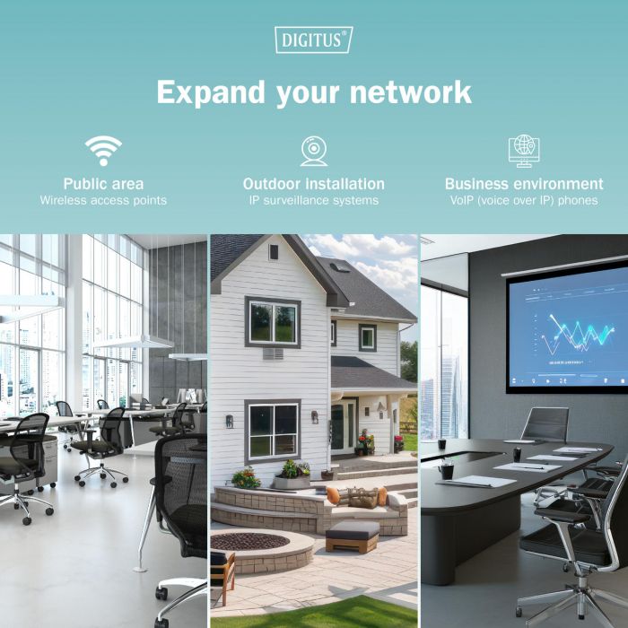 PoE-Інжектор DIGITUS PoE+ 802.3at, 10/100/1000 Mbps, Output max. 48V, 30W, чорний